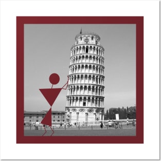 Warli man at the Leaning Tower of Pisa Posters and Art